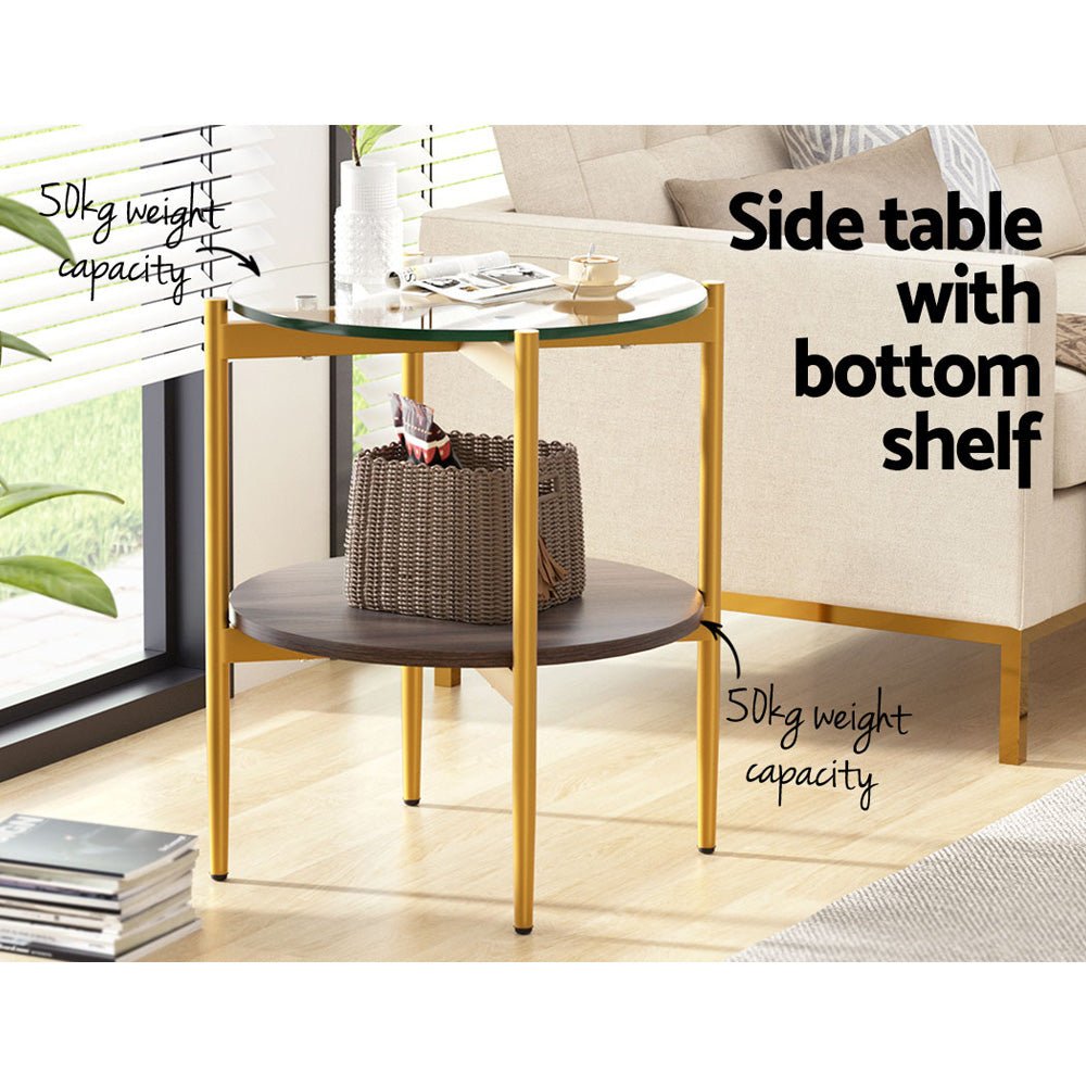 Tempered Glass Coffee / Side Table With Shelf - Gold-4