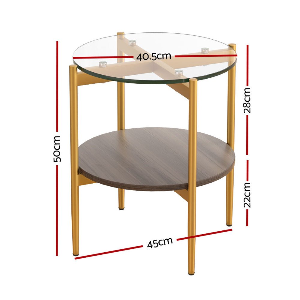 Tempered Glass Coffee / Side Table With Shelf - Gold-2