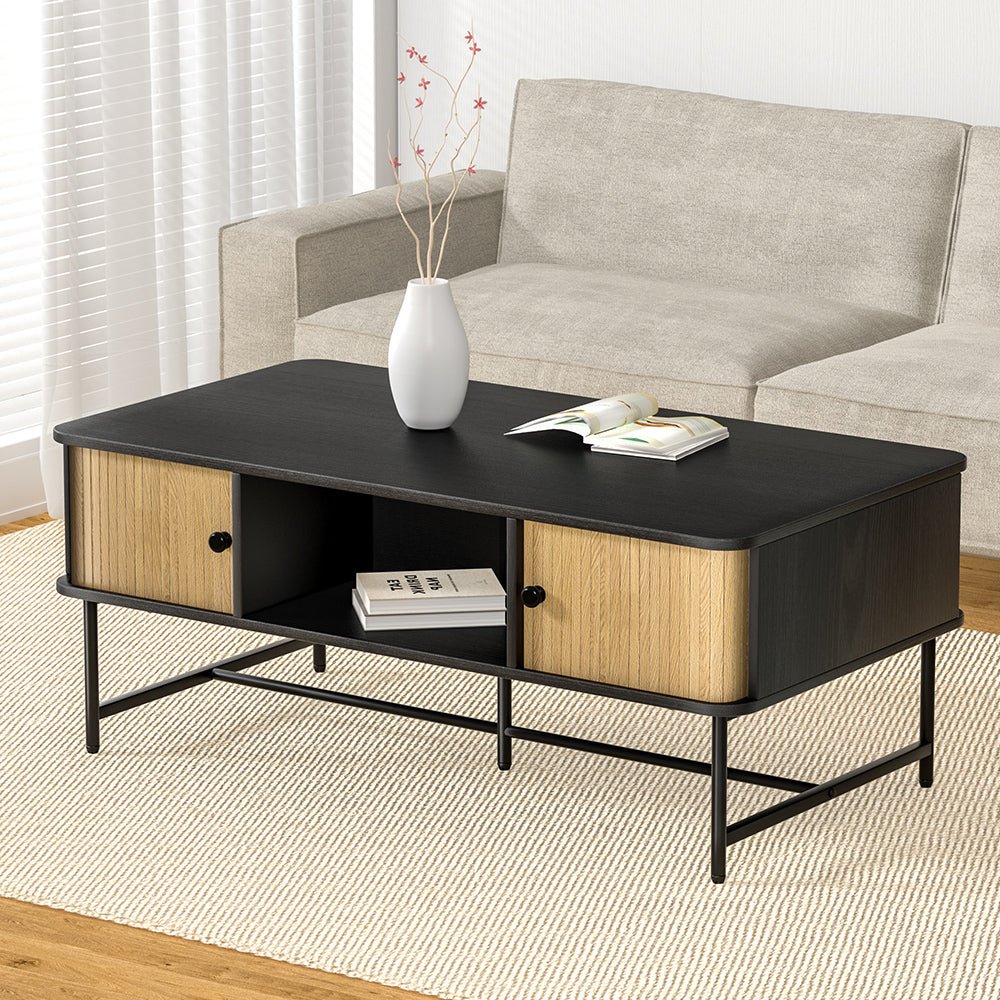 Two Tone Modern Style Coffee Table Sliding Drawer Doors-0