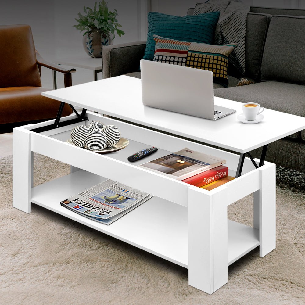 Lift Up Storage Coffee Table White-0