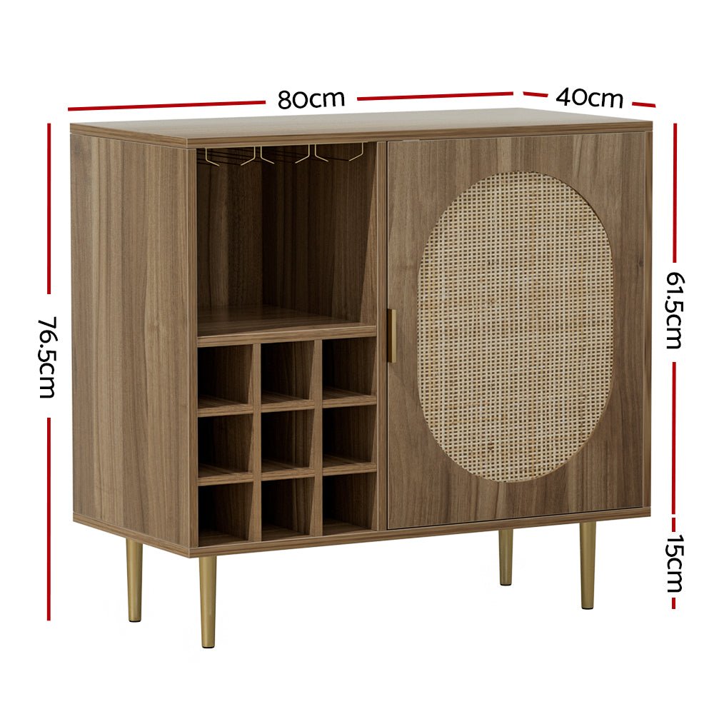 Rattan Buffet Sideboard Storage With Wine Rack Dark Oak-2