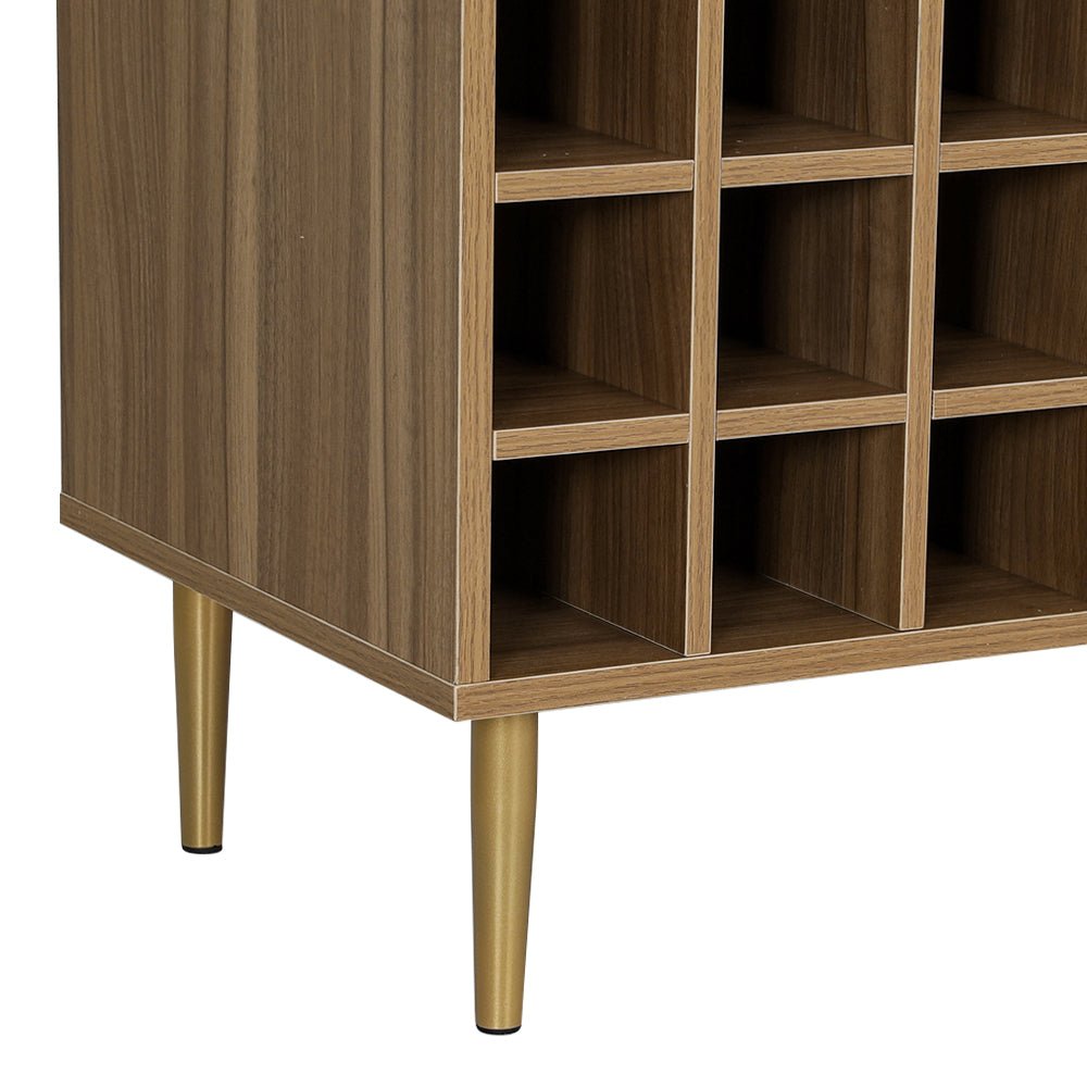 Rattan Buffet Sideboard Storage With Wine Rack Dark Oak-5