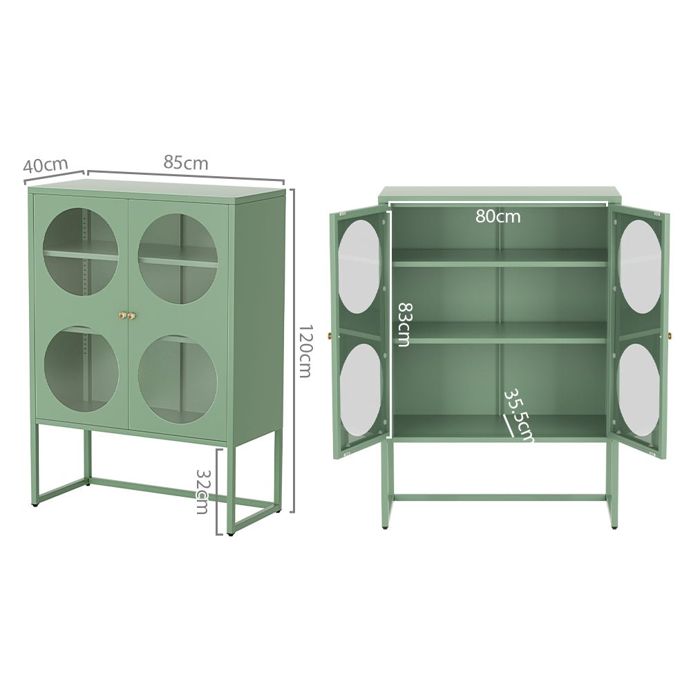 Ella Buffet Sideboard Metal Locker Display Cabinet Green-2