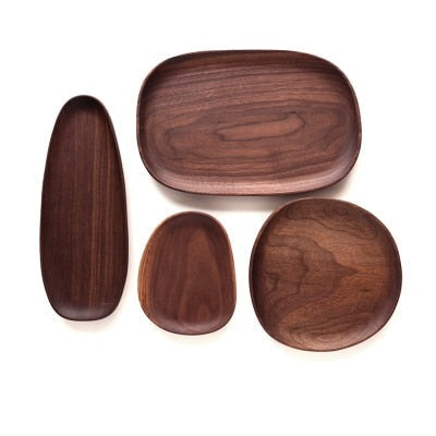 Four wooden timber platter with rounded edges