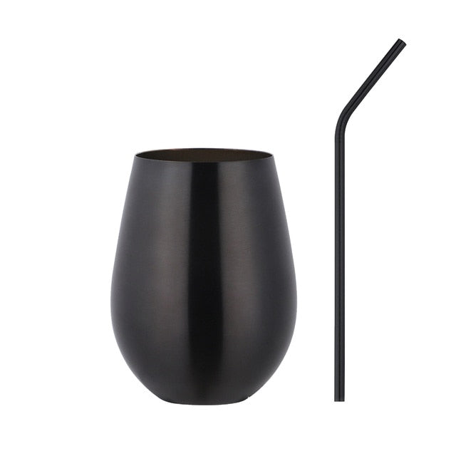 Black stainless steel tumbler with straw