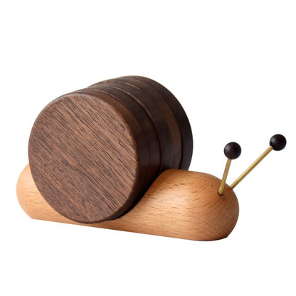 Solid timber snail coaster set