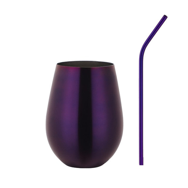 Purple stainless steel tumbler with straw