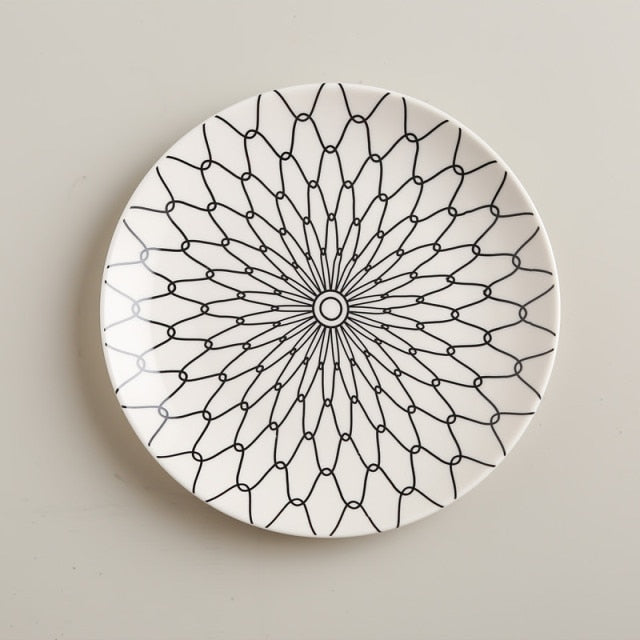 White plate with black pattern