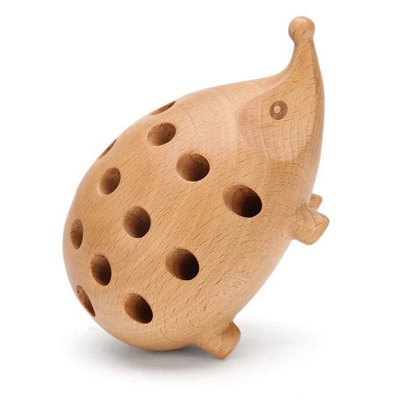 Timber hedgehog pen pencil holder without pencils