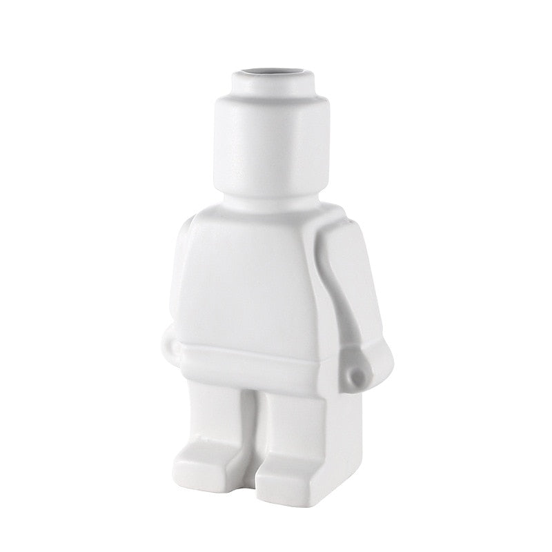 White lego man ceramic vase