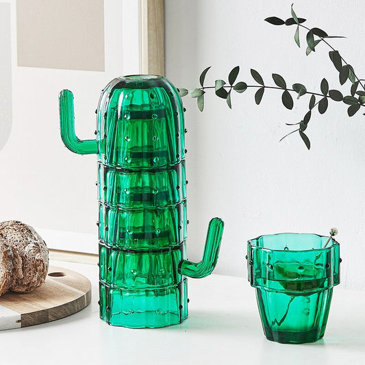 Stackable green cactus glasses