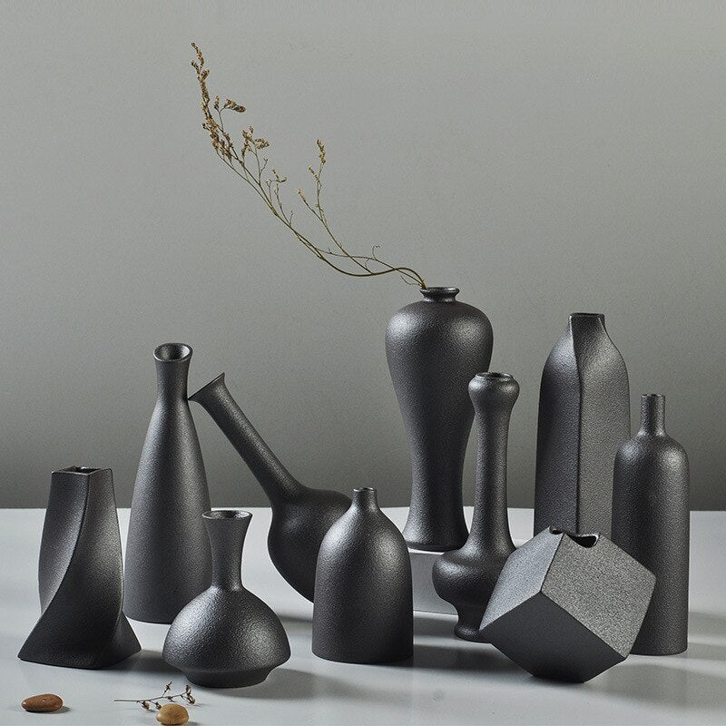 Black ceramic vases in various shapes