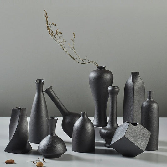 Black ceramic vases in various shapes