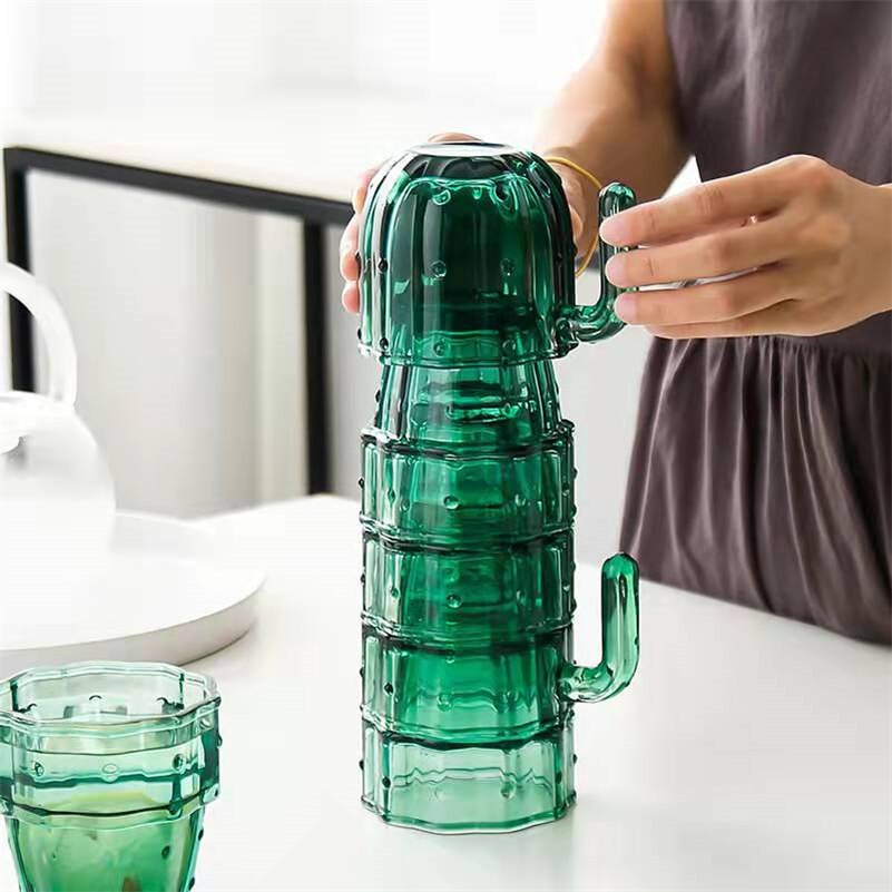 Stackable green cactus glasses