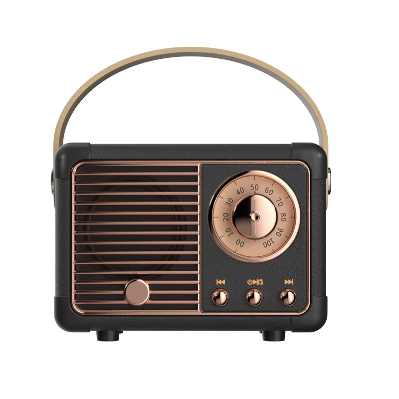 Black rose gold vintage retro inspired speaker with handle