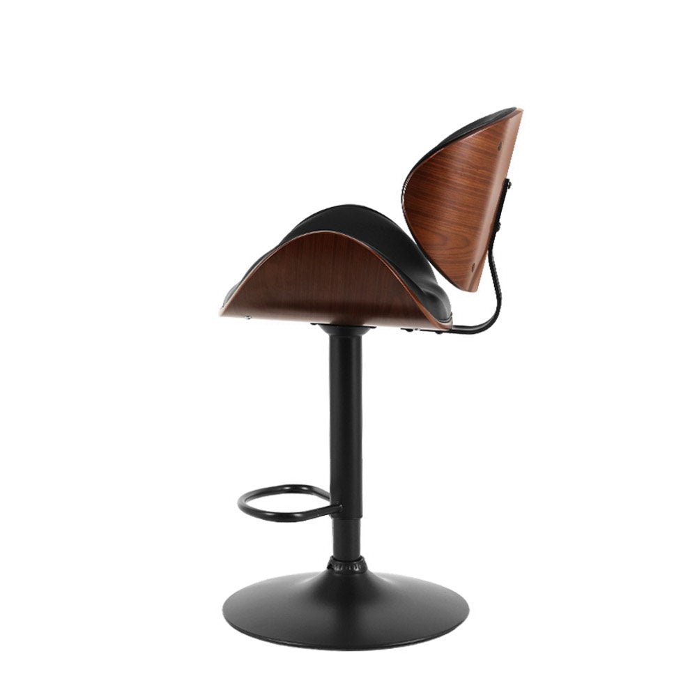 Black and timber swivel adjustable bar stool on black powder coated base