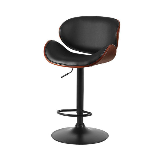 Black and timber swivel adjustable bar stool on black powder coated base