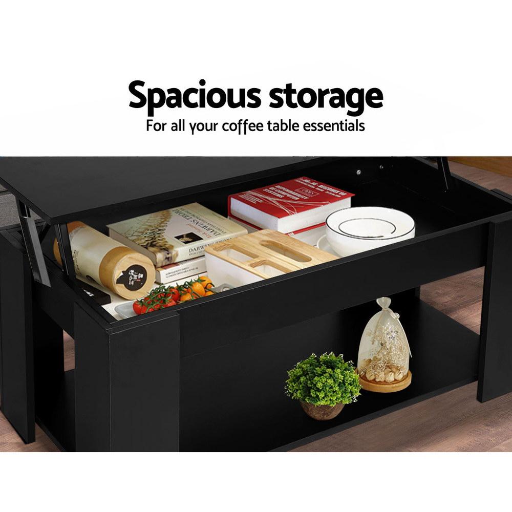 Lift Up Storage Coffee Table Black showing storage