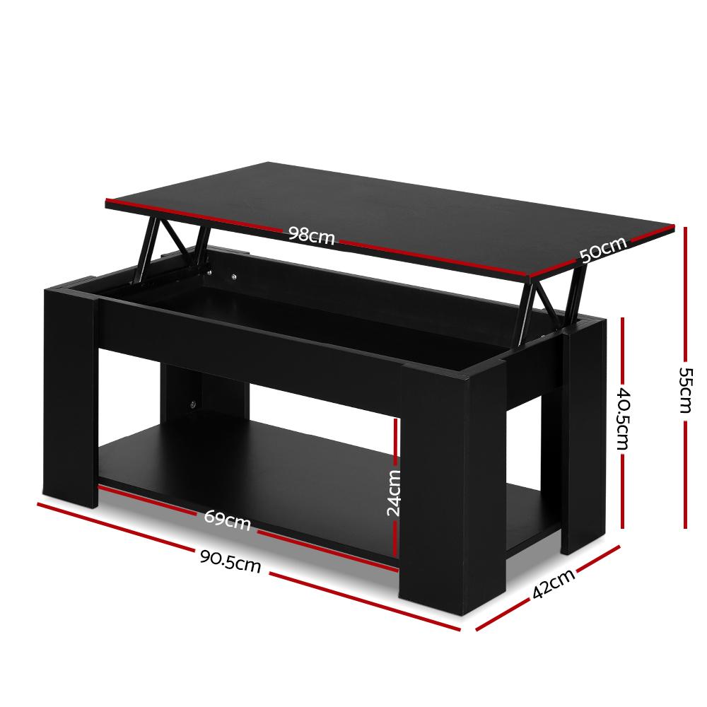 Lift Up Storage Coffee Table Black dimensions