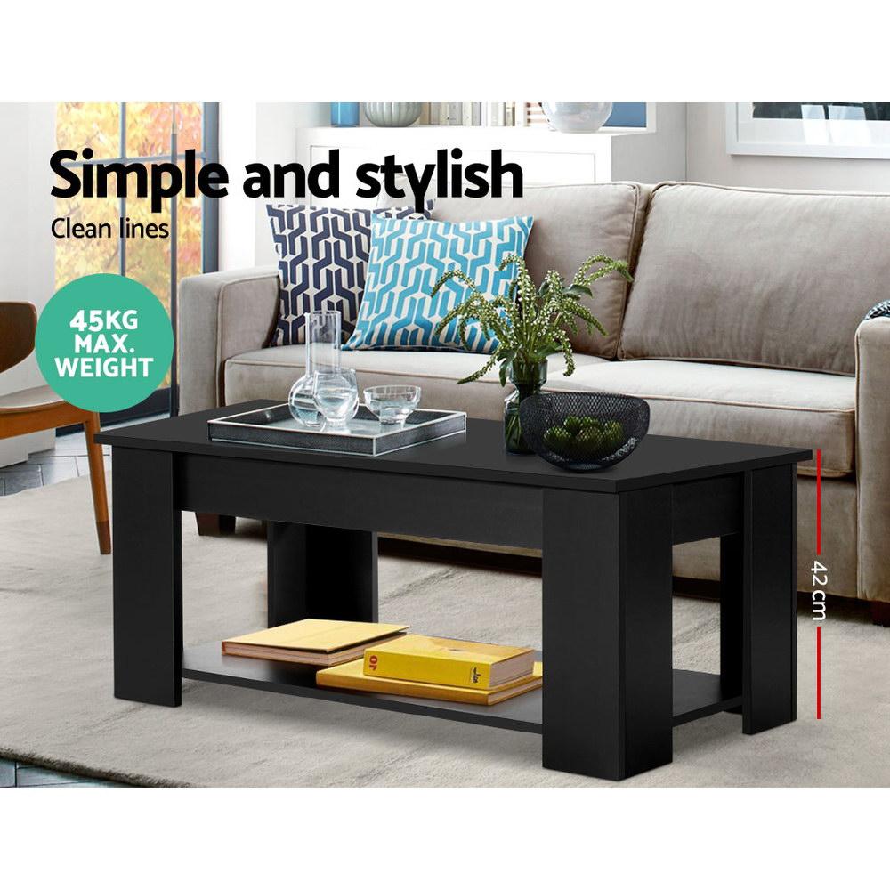 Lift Up Storage Coffee Table Black dimensions and notations