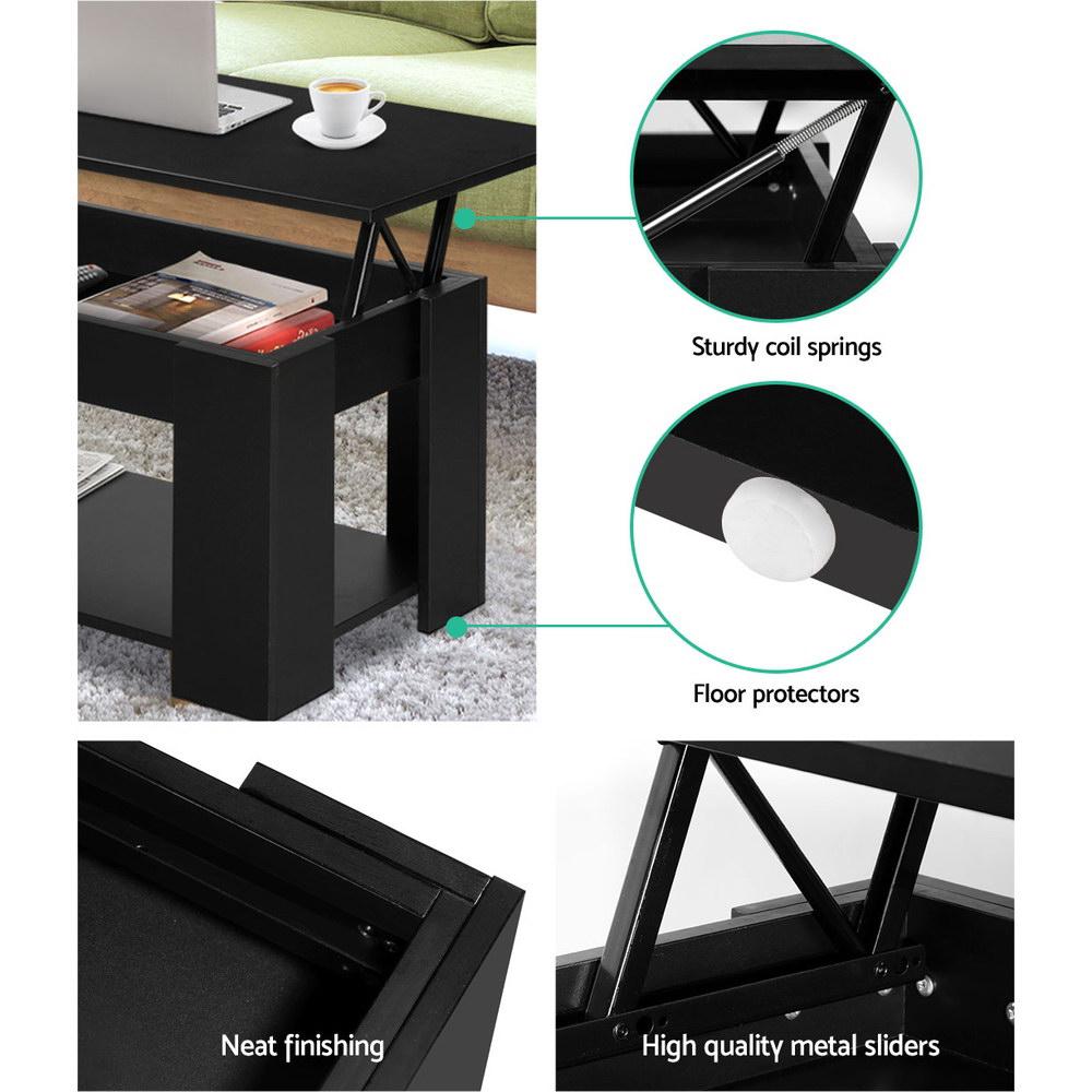 Lift Up Storage Coffee Table Black notations