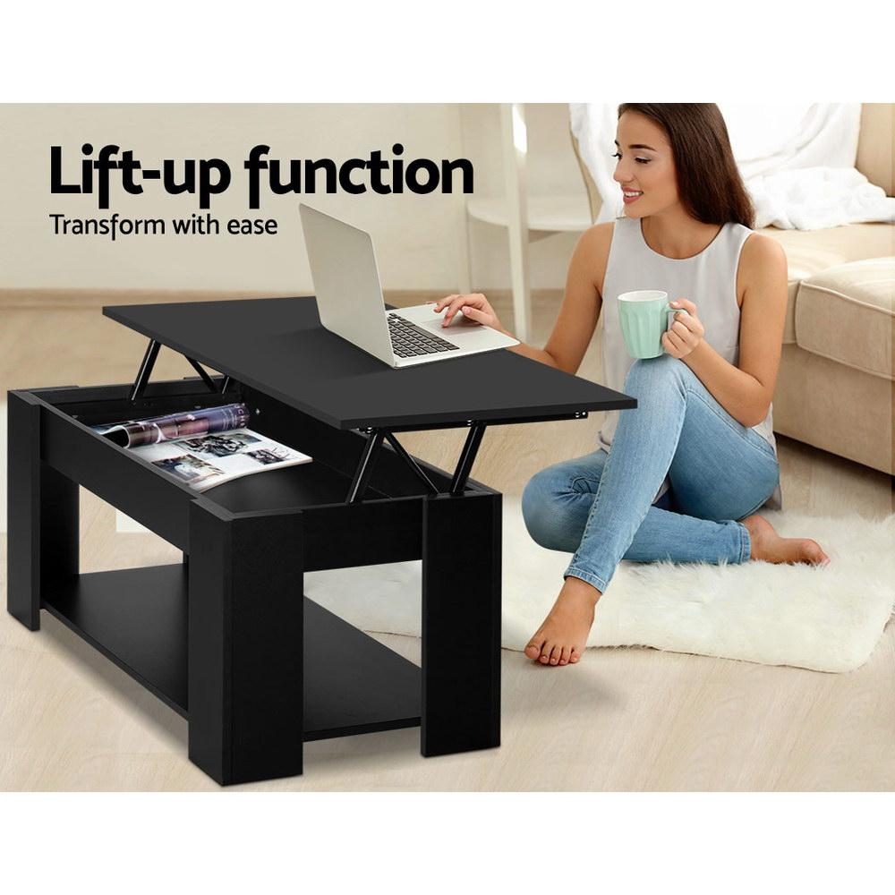 Lift Up Storage Coffee Table Black in use