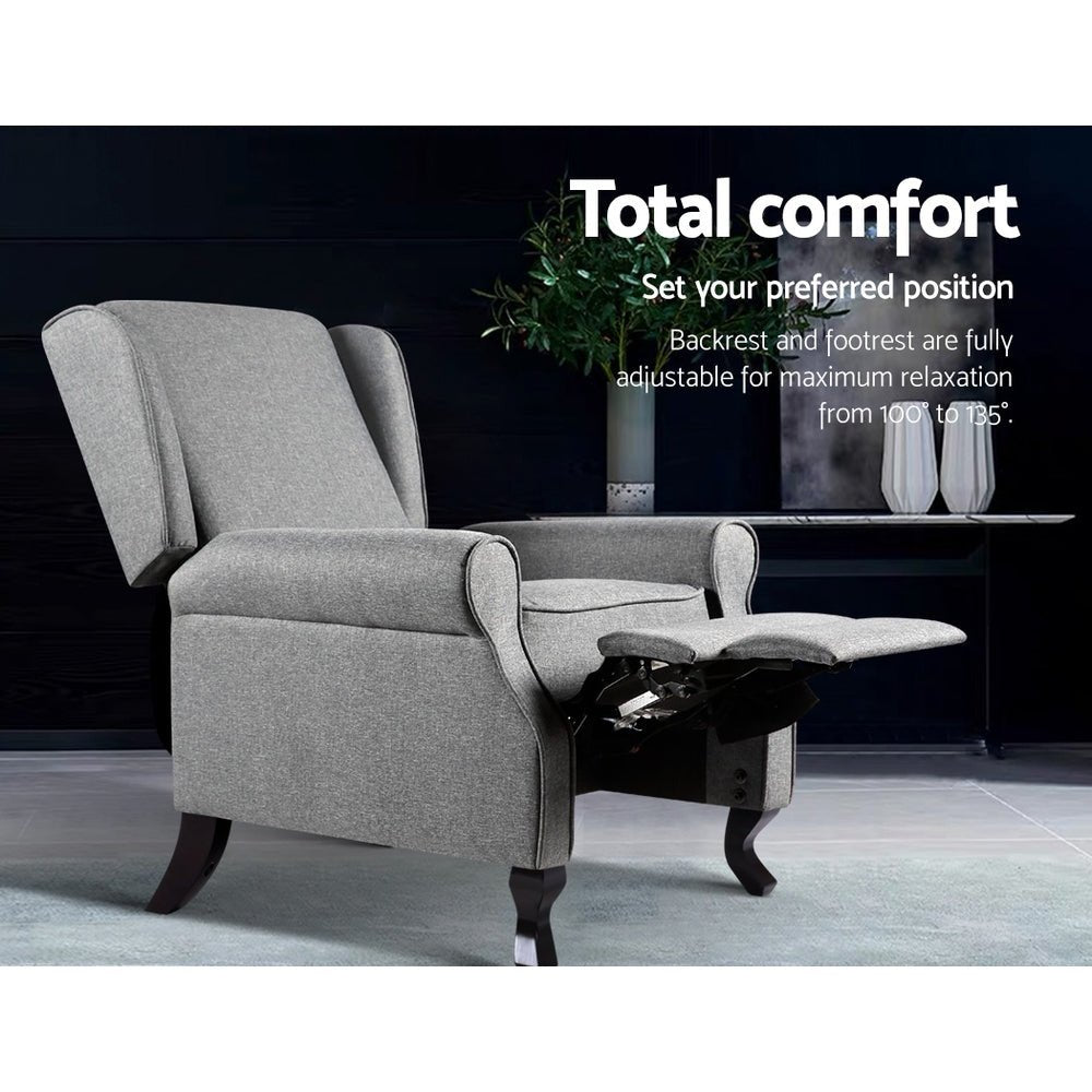 Luxury Fabric Recliner Armchair Grey-3