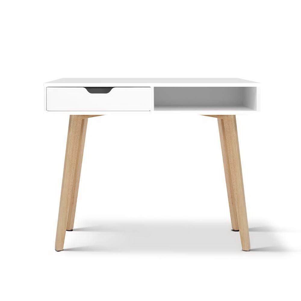 Scandinavian Style Computer Desk with Drawer - White-1