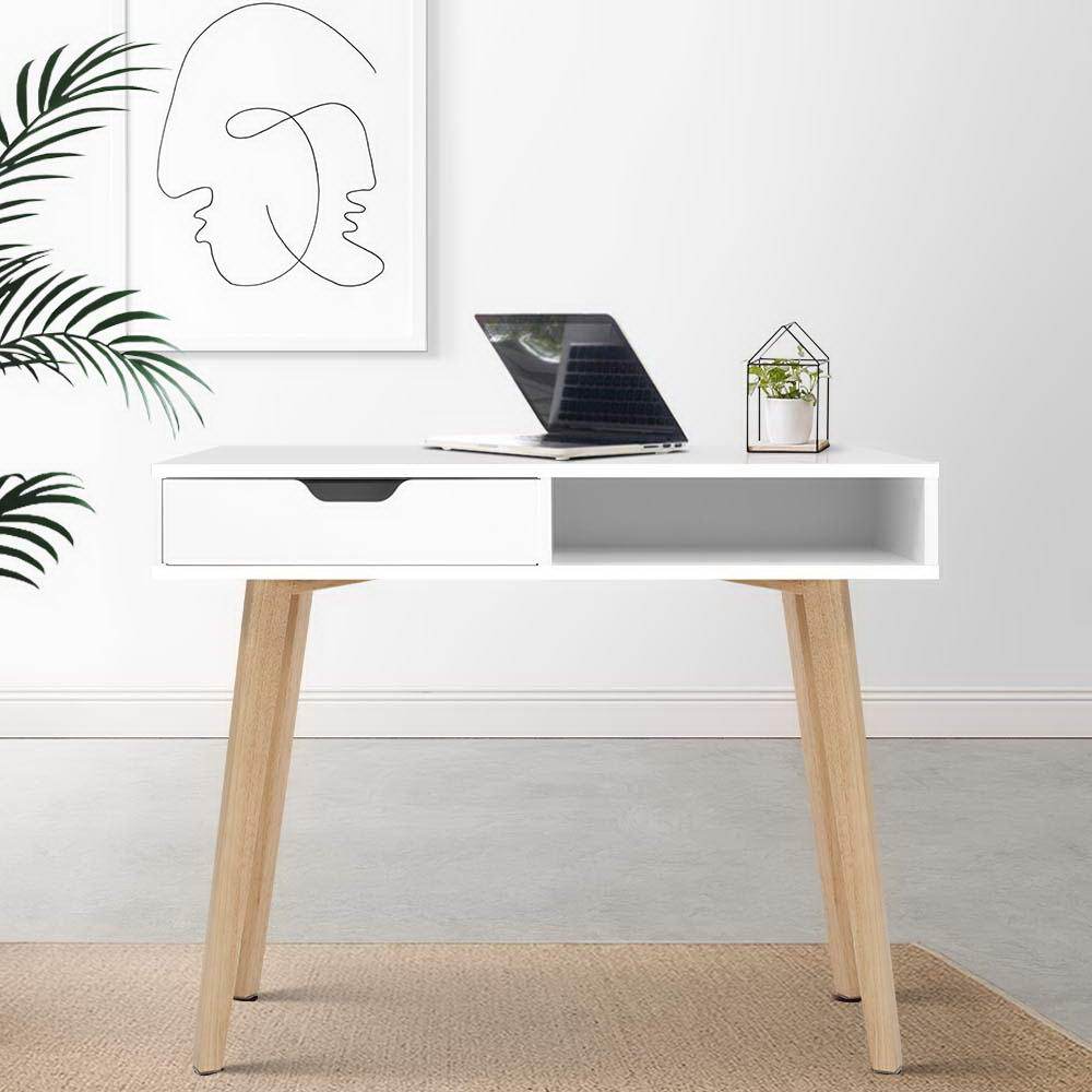 Scandinavian Style Computer Desk with Drawer - White-0