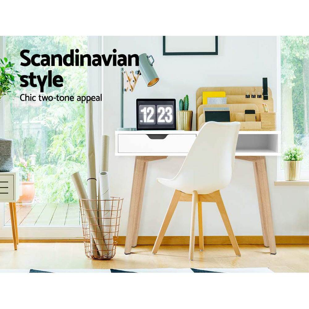 Scandinavian Style Computer Desk with Drawer - White-3