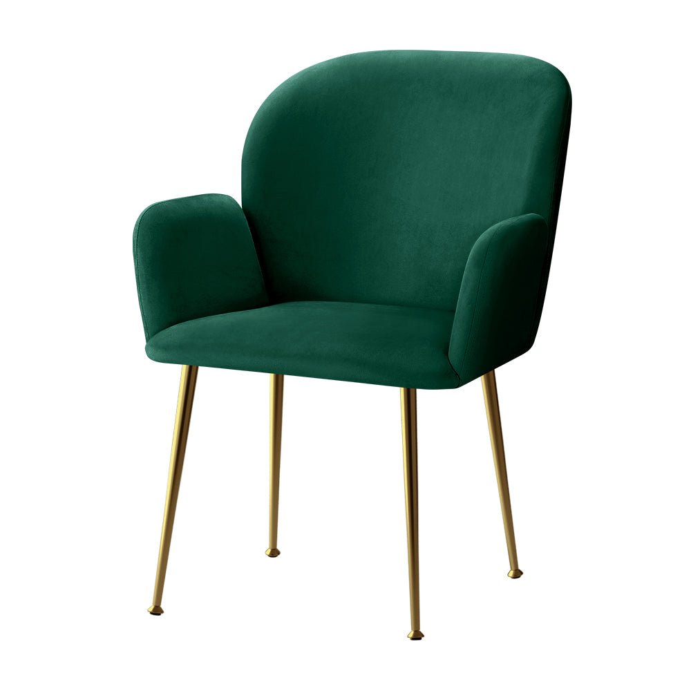 Green velvet dining chair with golden legs