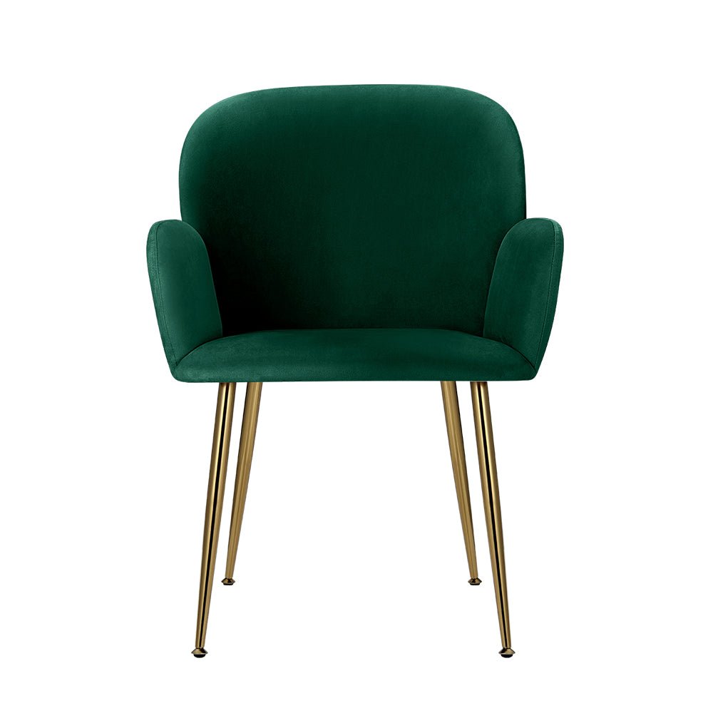 Green velvet dining chair with golden legs