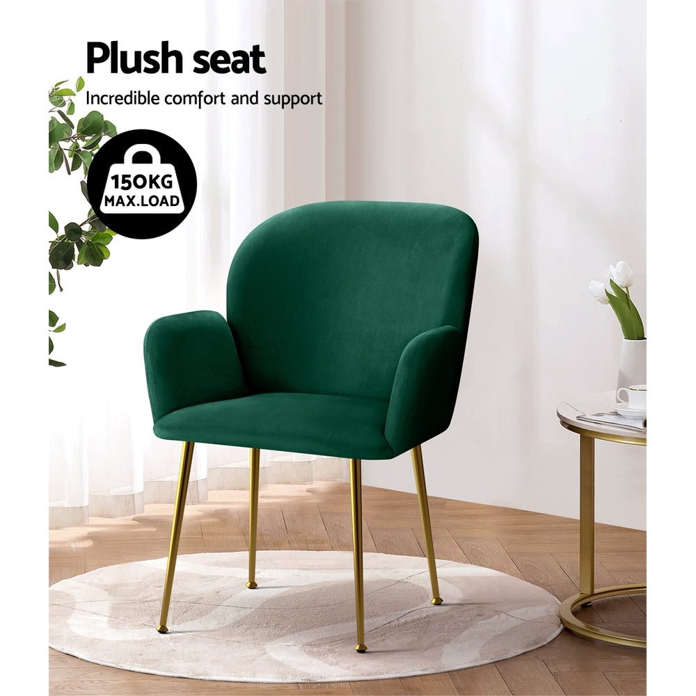 Green velvet dining chair with golden legs