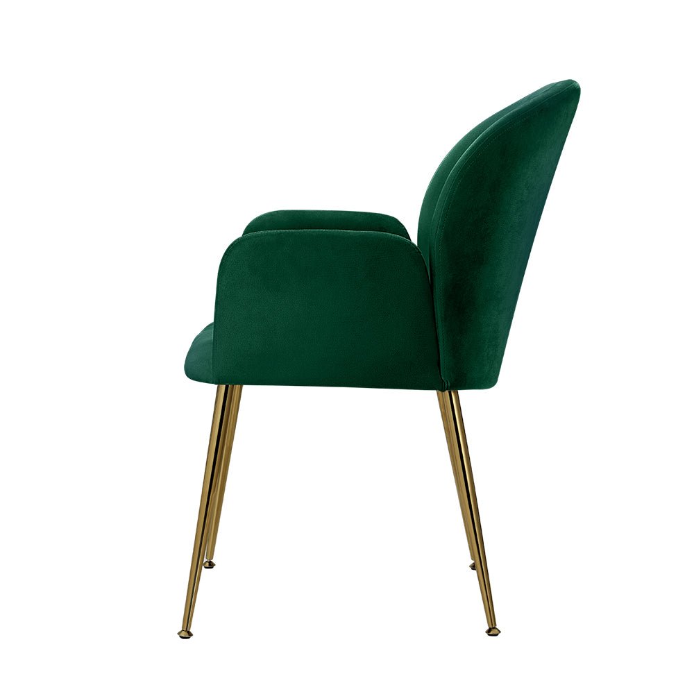 Green velvet dining chair with golden legs