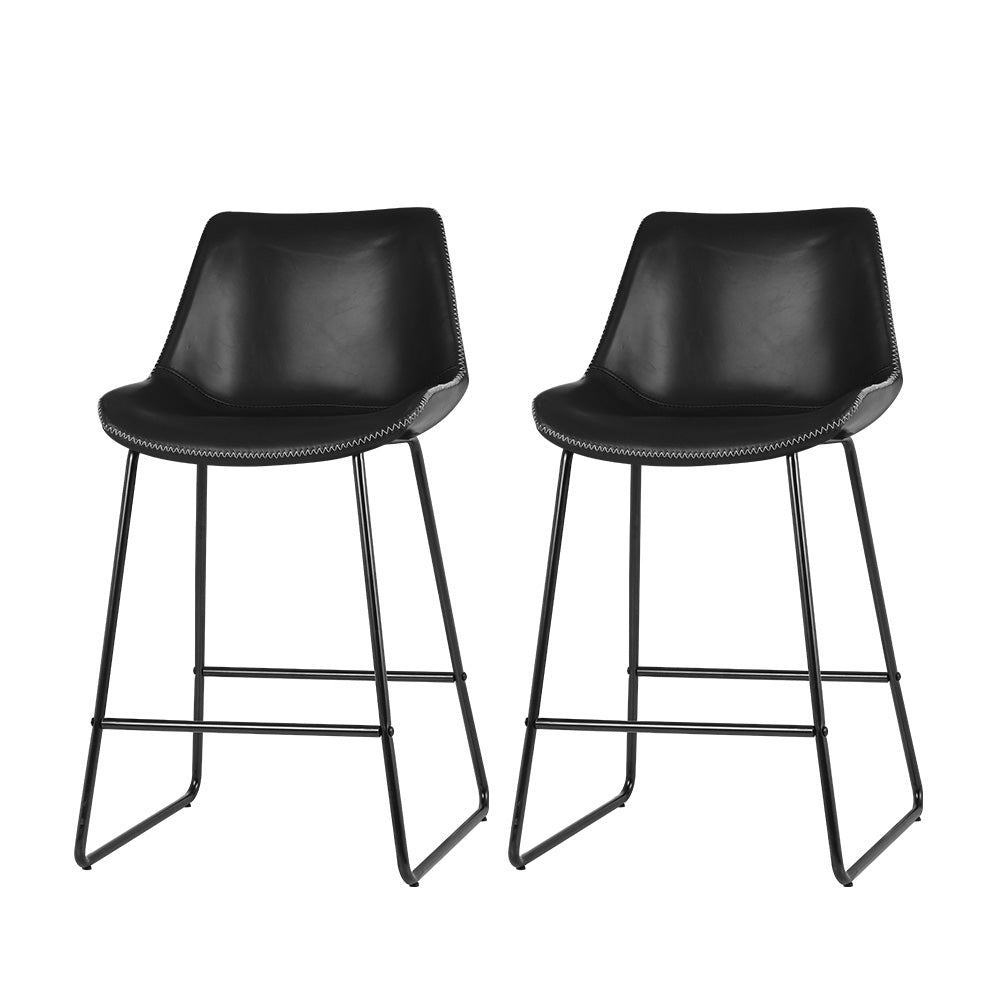 Black metal and PU leather bar stools with feature stitching