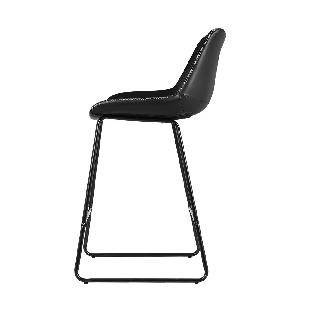 Black metal and PU leather bar stool with feature stitching