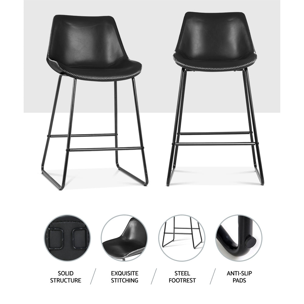 Set of 2 Metal Bar Stools (Black PU Leather)-5