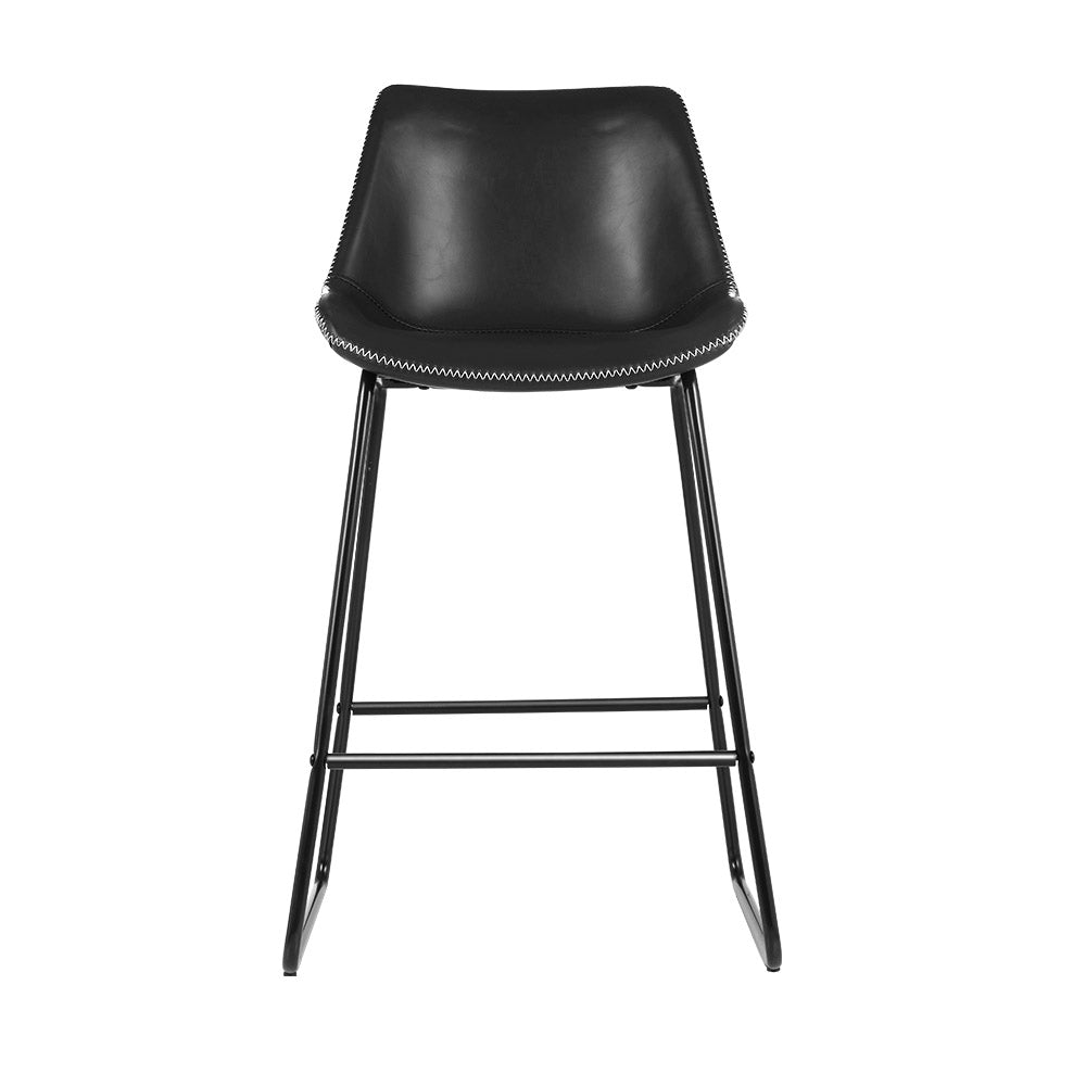 Black metal and PU leather bar stool with feature stitching