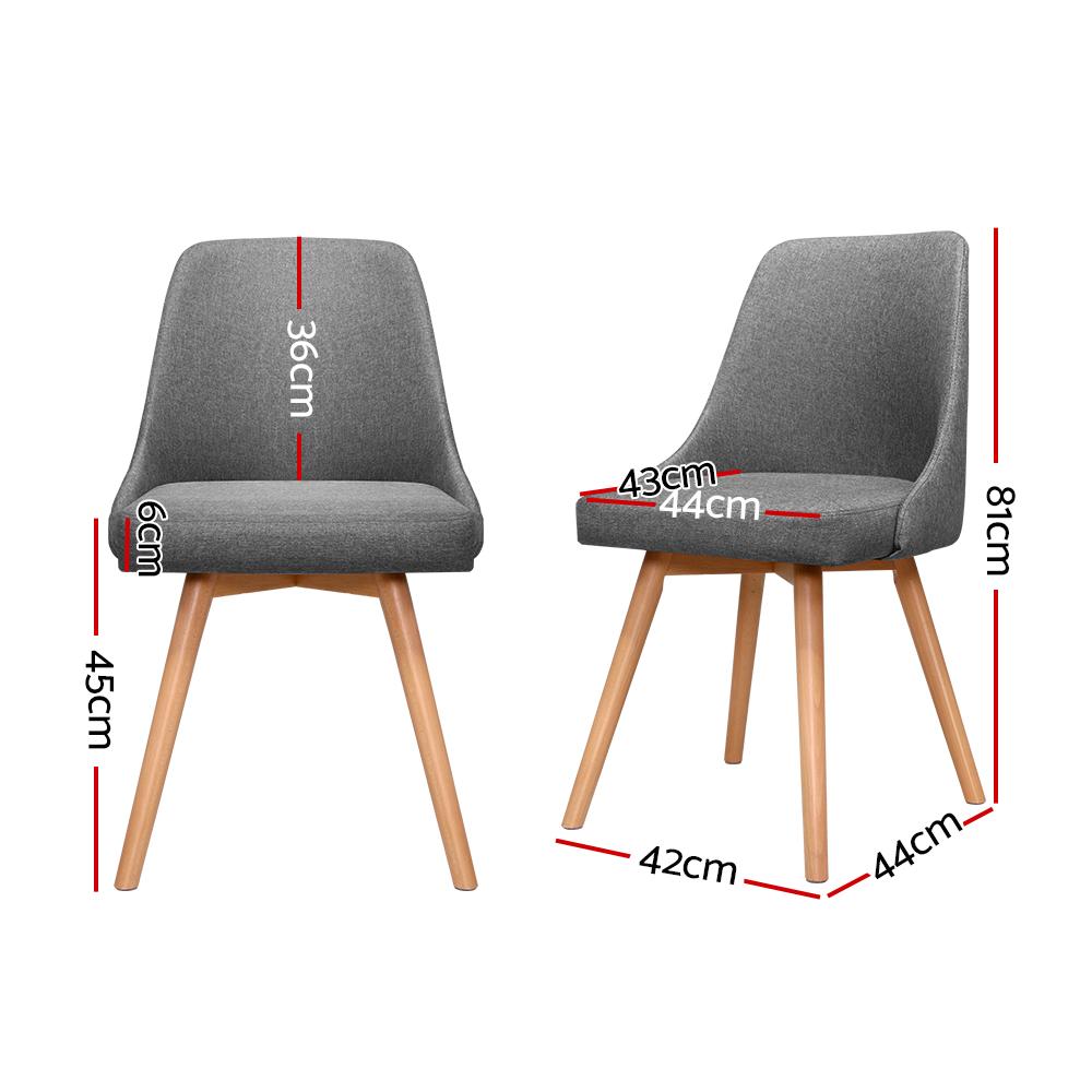 Dimensions for beech wood and grey fabric upholstered dining chair