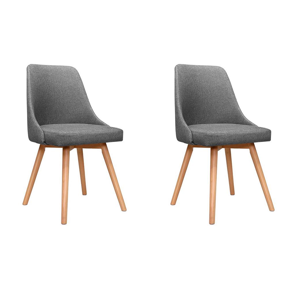 Beech wood and grey fabric upholstered dining chairs