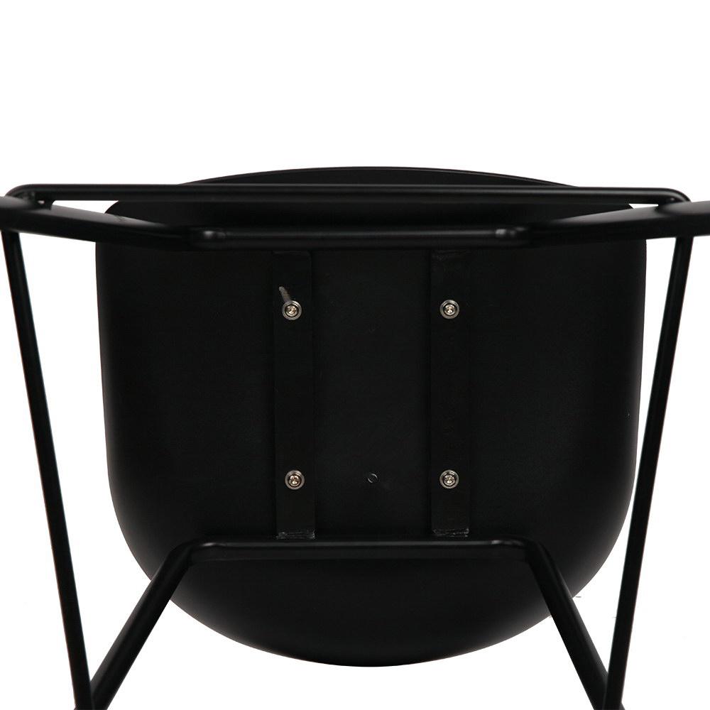 Close up of underside of black bar stool with low back