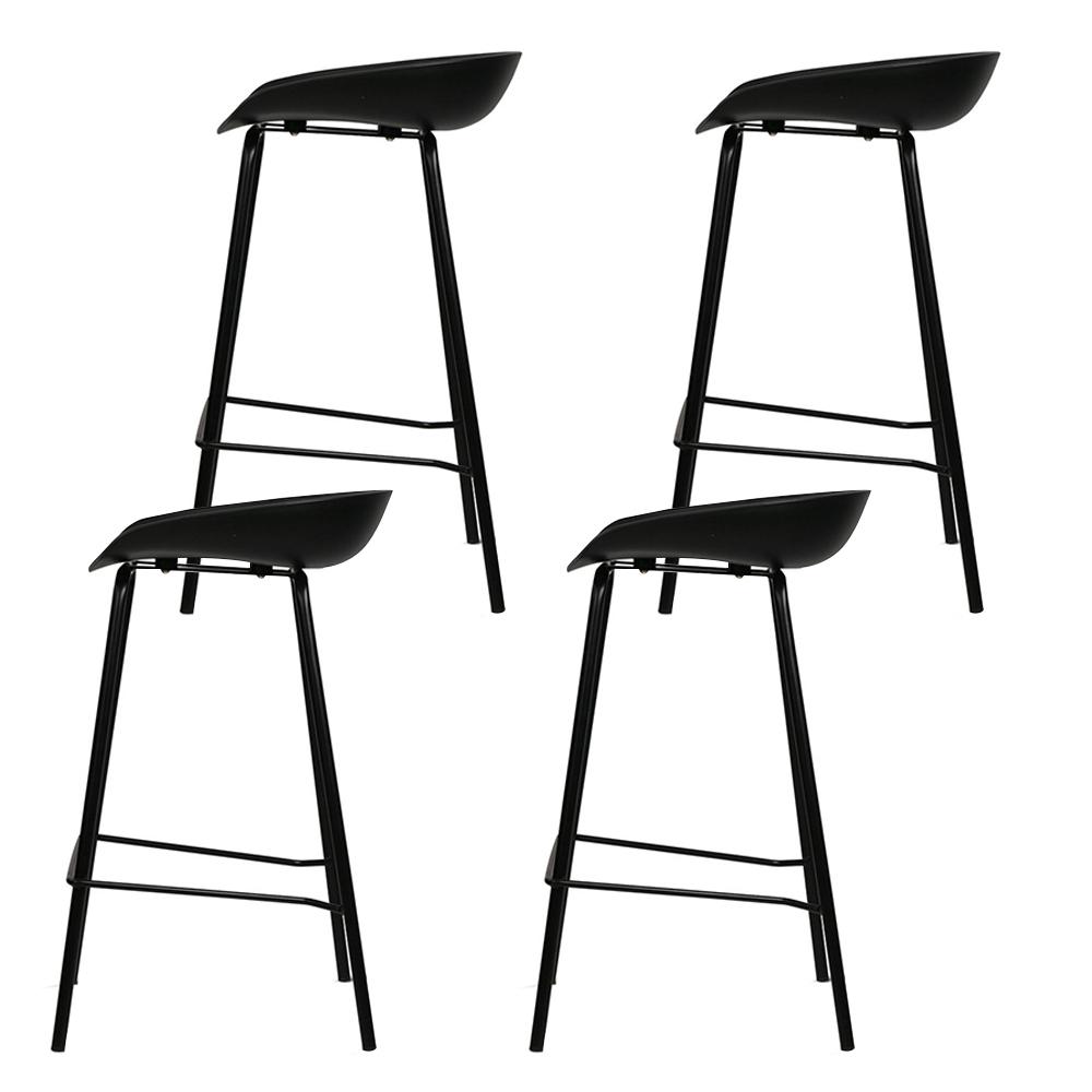 Four black bar stools with low back