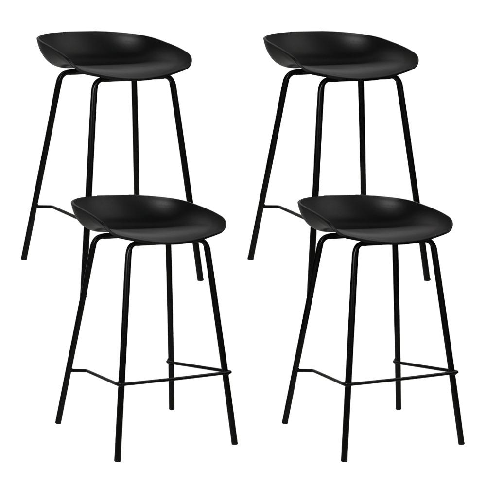 Four black bar stools with low back