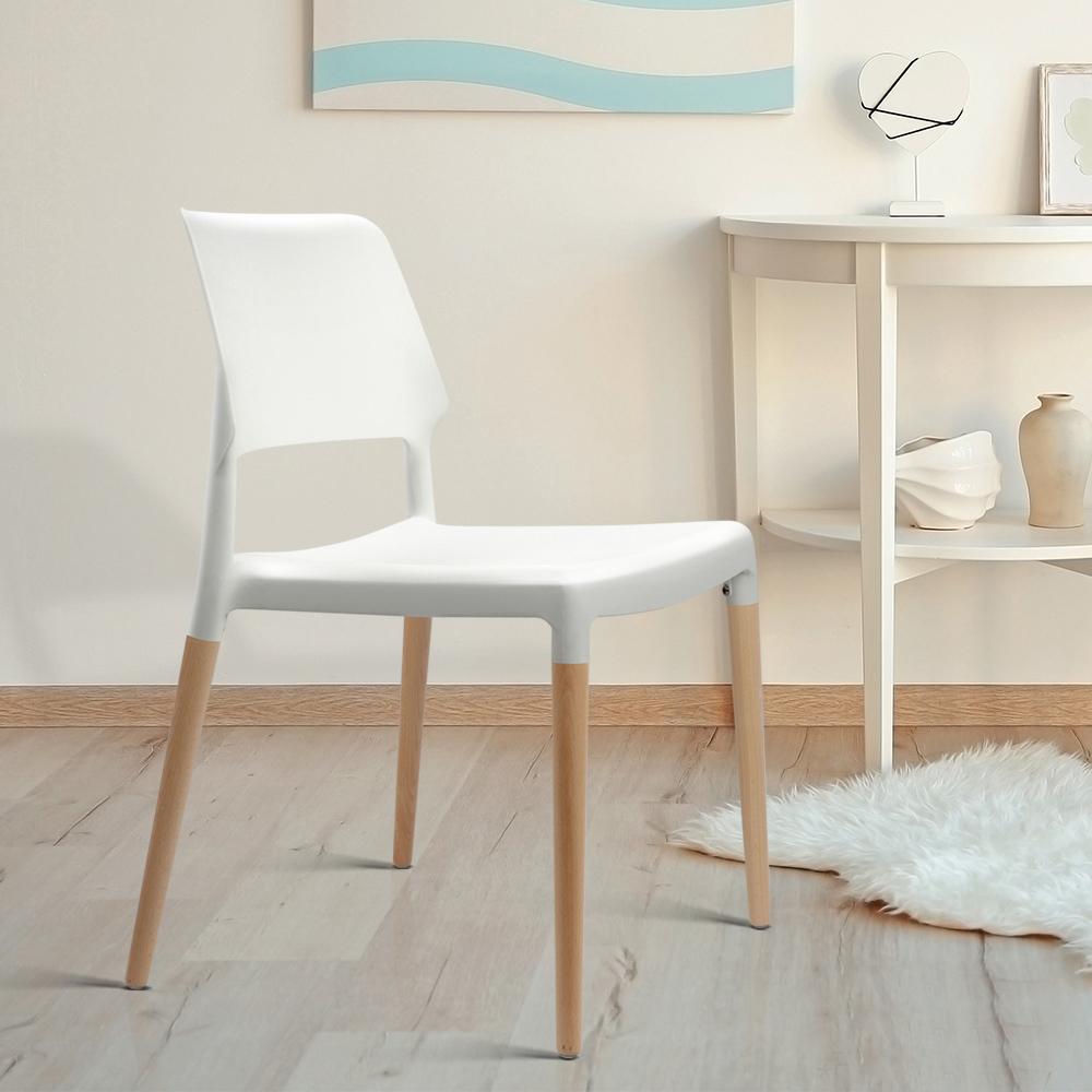 White and beech wood timber dining chair