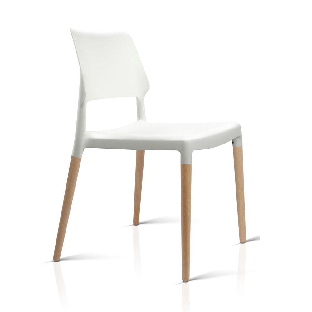 White and beech wood timber dining chair