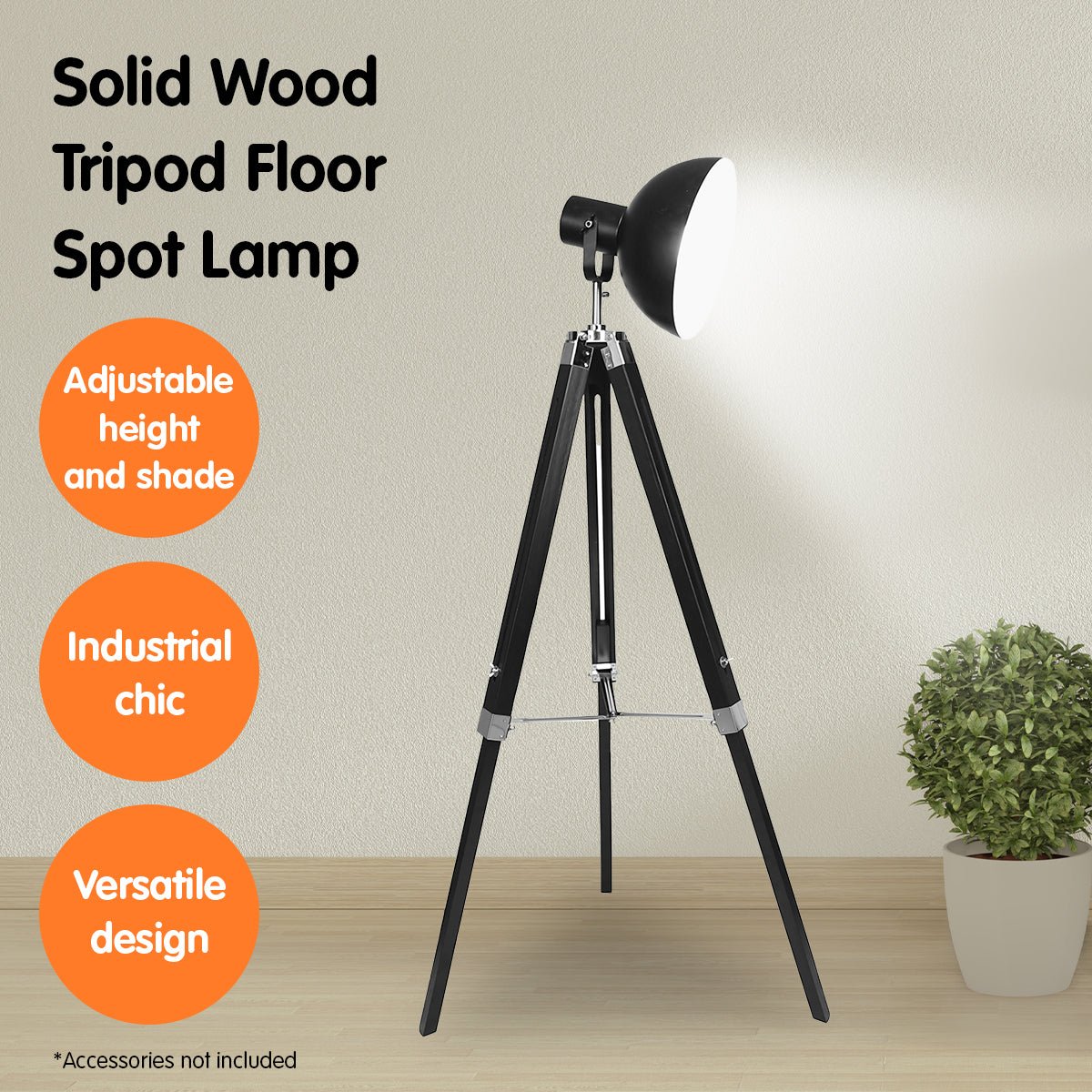 Tripod Floor Spot Lamp Reading Adjustable Height Metal Black-6